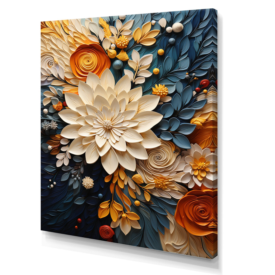 Orange Teal Botanical Whirlwind IV - Abstract Botanicals Canvas Wall Art Print